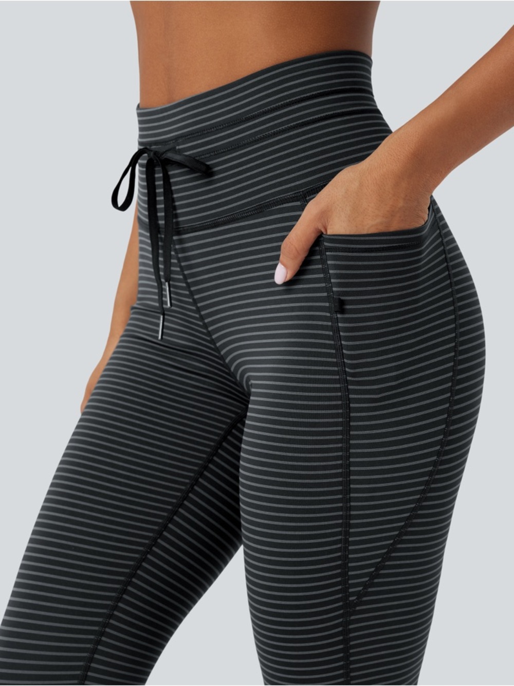 HALARA High Waisted Drawstring Striped Yoga Leggings with Pockets | NWT - Picture 3 of 6